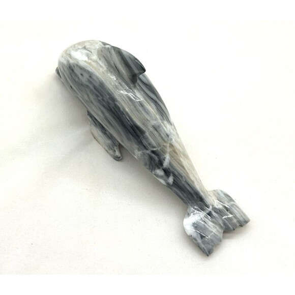 Hand Carved Black & Gray Marble Dolphin Paperweight GARF1-5 - Picture 4 of 7